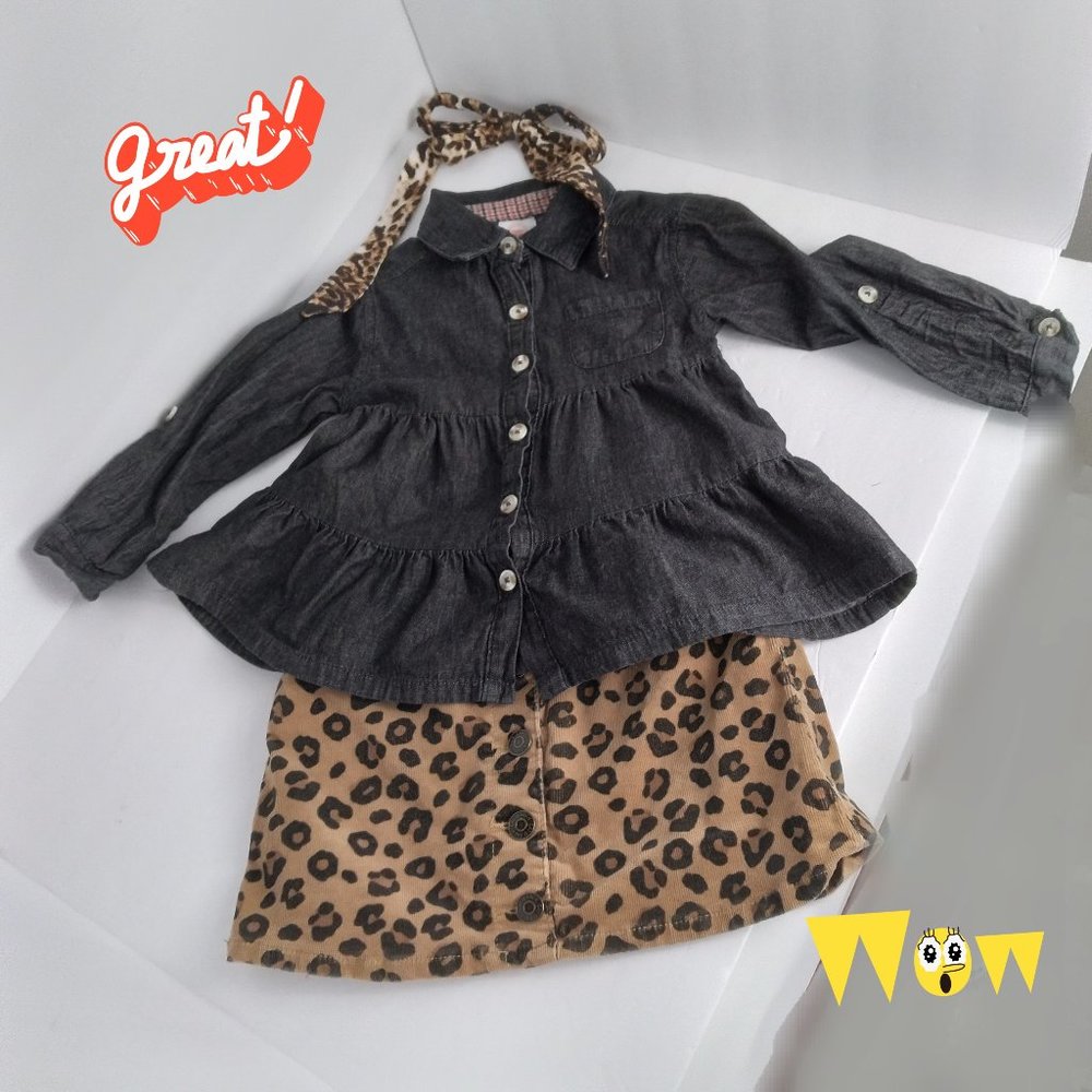 2T Jean Empire Waist Shirt (Girls), Wonder Nation, Dark Gray Wash